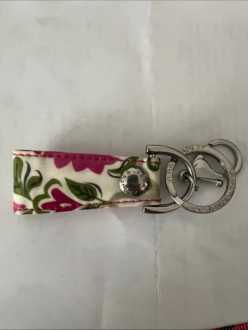 Vera Bradley Pink Floral Fabric Key Fob with Silver Hardware